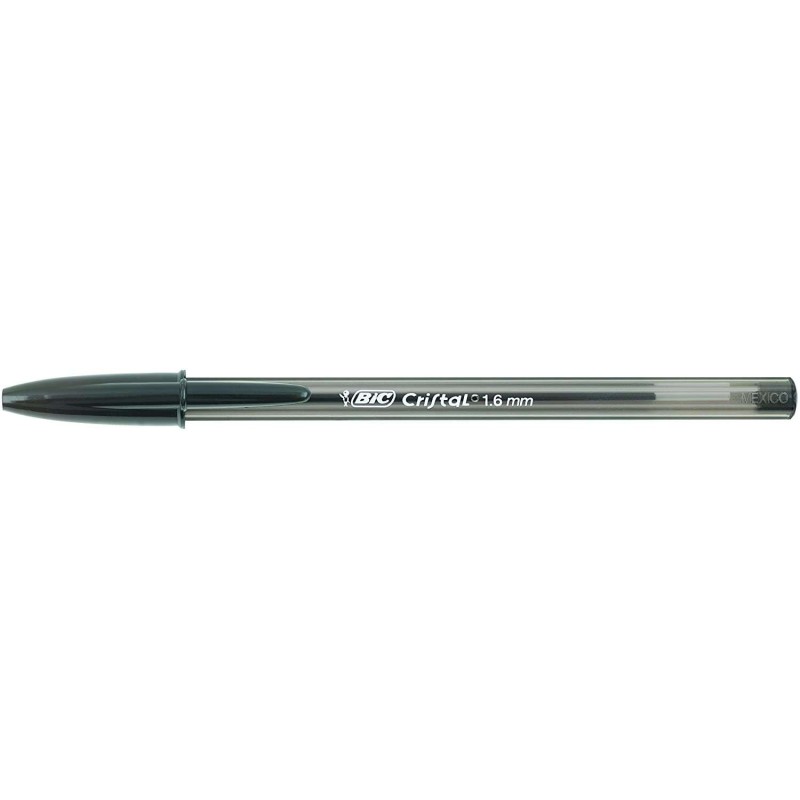 Bic Cristal Large Esferográfica - Ponta Grossa de 1,6mm - Traço de 0,60mm - Tinta com Base de Óleo - Translúcido - Cor Preto