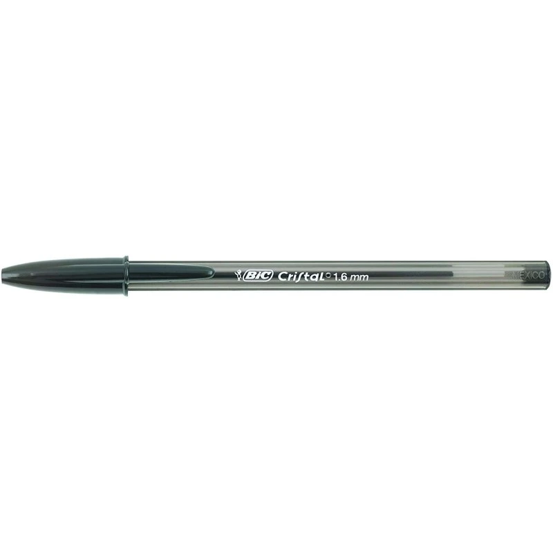 Bic Cristal Large Stylo à Bille - Pointe Épaisse de 1.6mm - Tracé de 0.60mm - Encre à Base d'Huile - Translucide - Couleur Noir