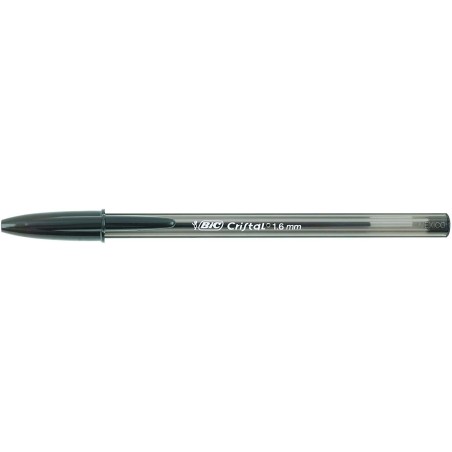 Bic Cristal Large Esferográfica - Ponta Grossa de 1,6mm - Traço de 0,60mm - Tinta com Base de Óleo - Translúcido - Cor Preto
