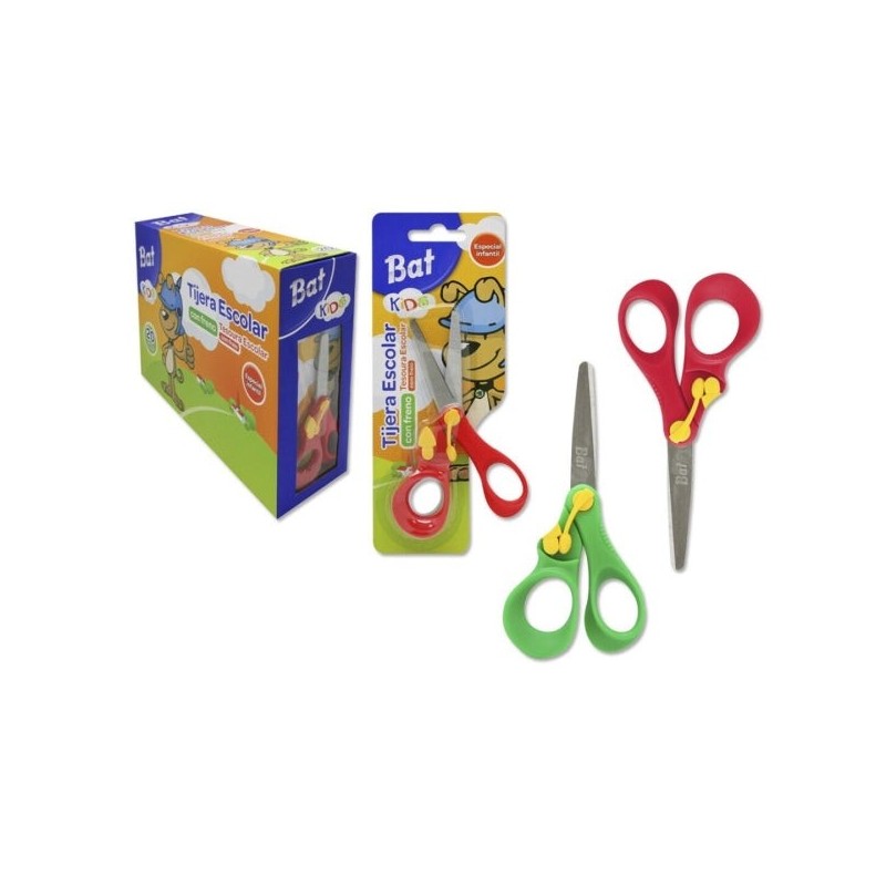 Bismark Bat Ciseaux Scolaires 13cm avec Frein Quality - Manches en Plastique - Bout Rond - 2 Coloris Assortis
