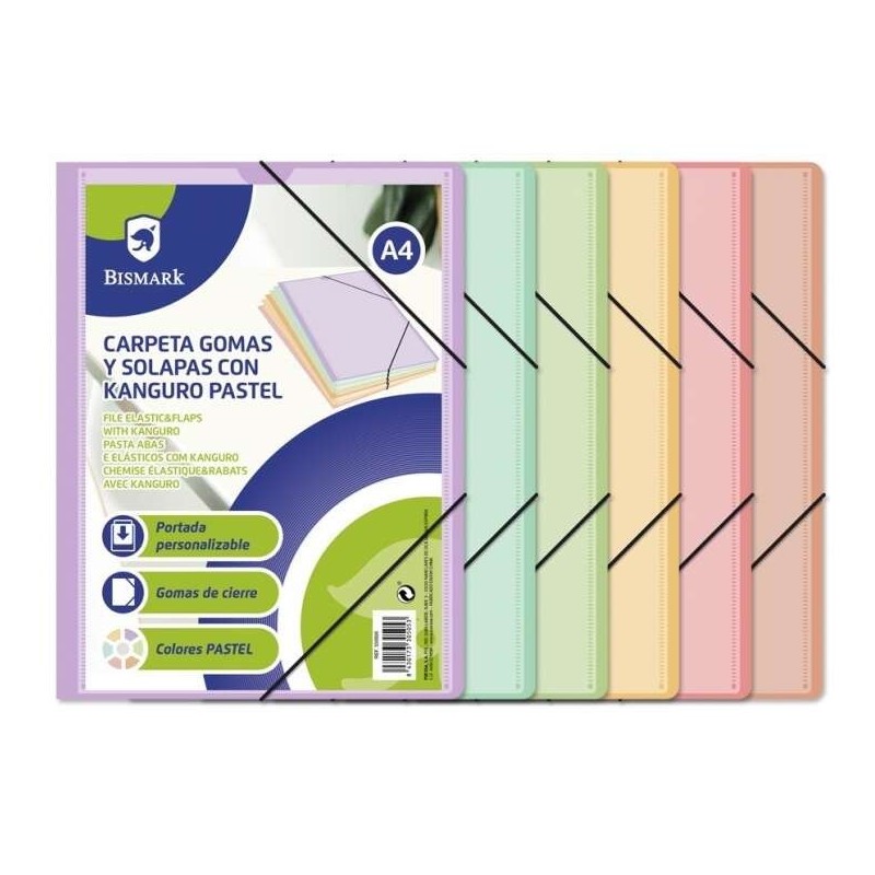 Bismark A4 Kanguro Elastic Band Folder with Flaps - Assorted Pastel Colours