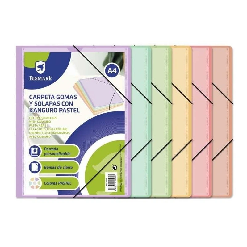Bismark A4 Kanguro Elastic Band Folder with Flaps - Assorted Pastel Colours