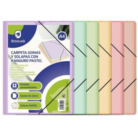 Bismark Pasta de Elásticos A4 Kanguro com Abas - Cores Pastel Sortidas