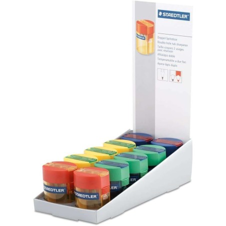 Staedtler 2-Hole Pencil Sharpener with Container - For 8.2mm and 10.2mm Pencils - Assorted Neon Colours
