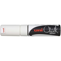 Uni-ball PWE-8K Marcador de Giz Líquido - Ponta Biselada 8mm - Apagável a Húmido - Resistente à Chuva - Cor Branco