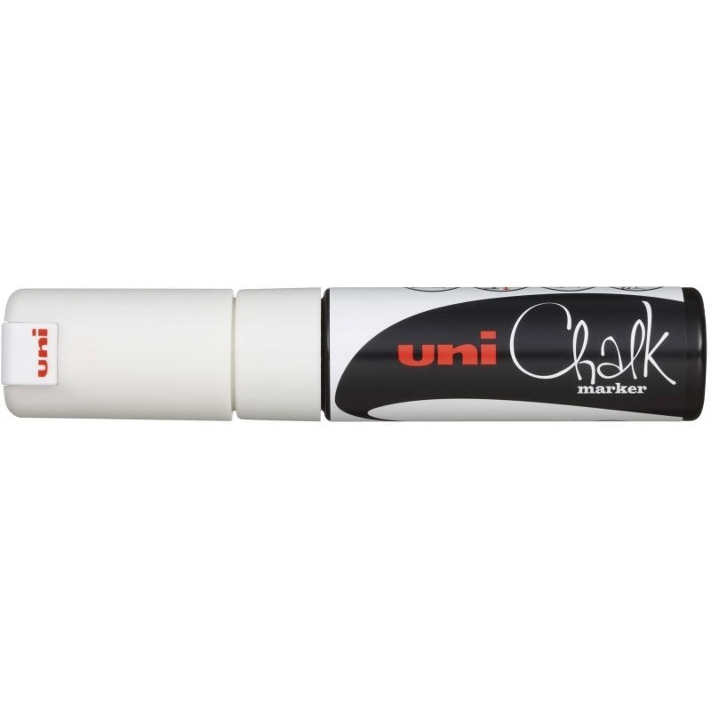Uni-ball PWE-8K Marqueur à Craie Liquide - Pointe Biseautée 8mm - Effaçable à l'Humide - Résistant à la Pluie - Coloris Blanc