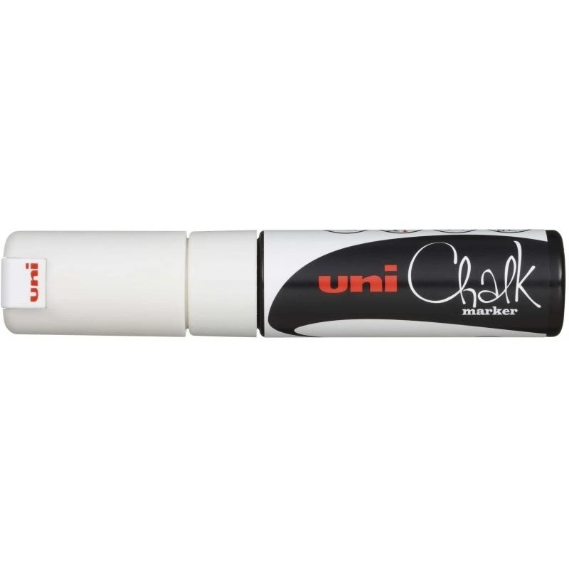 Uni-ball PWE-8K Marqueur à Craie Liquide - Pointe Biseautée 8mm - Effaçable à l'Humide - Résistant à la Pluie - Coloris Blanc