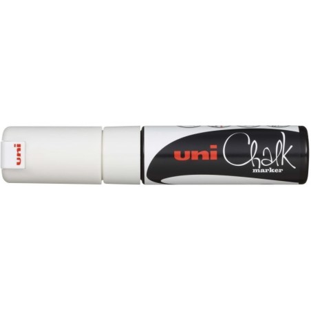 Uni-ball PWE-8K Marqueur à Craie Liquide - Pointe Biseautée 8mm - Effaçable à l'Humide - Résistant à la Pluie - Coloris Blanc