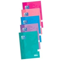 Oxford School Classic Spiral Notebook Extra-Hard Cover Write&Erase - Folio 4x4 with Margin - 80 Sheets - Assorted Colours
