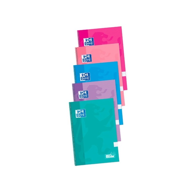 Oxford School Classic Cuaderno Espiral Tapa Extradura Write&Erase - Folio 4x4 con Margen - 80 Hojas - Colores Surtidos