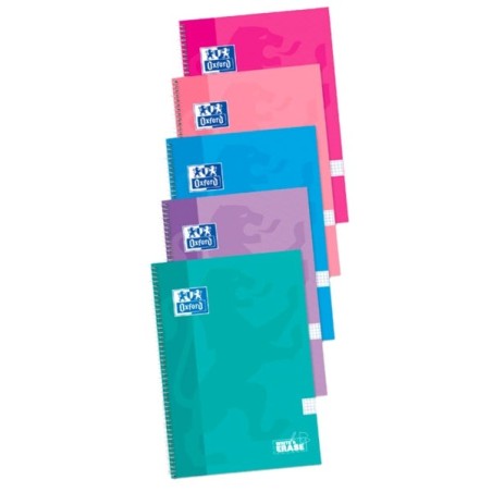 Oxford School Classic Spiral Notebook Extra-Hard Cover Write&Erase - Folio 4x4 with Margin - 80 Sheets - Assorted Colours
