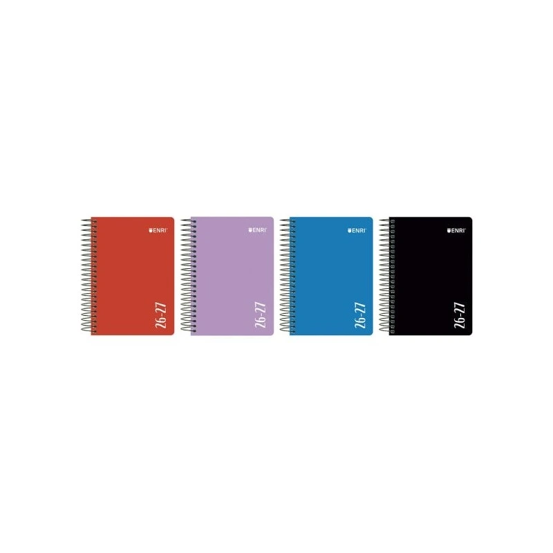 Enri Spiral-Bound School Diary - Spanish - Plastic Cover - Quarto Format - Day Per Page - Assorted Colours