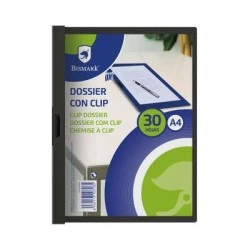 Bismark Dossier pour 30 Feuilles A4 avec Clip Métallique Latéral - Polypropylène Transparent - Couleur Noir