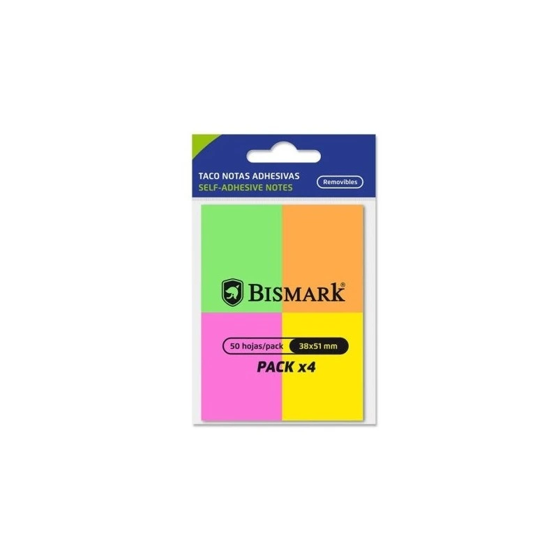 Bismark Pack de 4 Blocos de 50 Notas Adesivas 38x51mm - 4 Cores Néon
