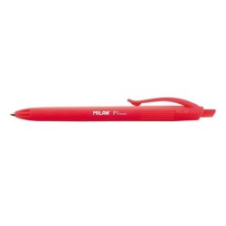 Milan P1 Touch Retractable Ballpoint Pen - 1mm Round Tip - Oil-Based Ink - Smooth Writing - 1,200m Writing Length - Red