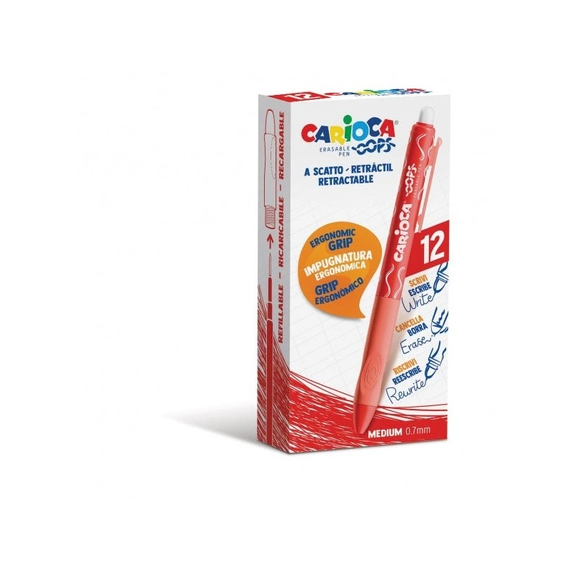 Carioca Oops Esferográfica Apagável Retrátil - Tinta Termossensível - Pega Ergonómica Triangular - Ponta de Ø 0,7mm - Recargas