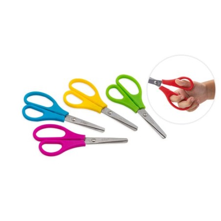 Faibo Ciseaux Scolaires Confort 13.5cm - Bout Rond - Acier Inoxydable - Poignée en Plastique - Coloris Assortis