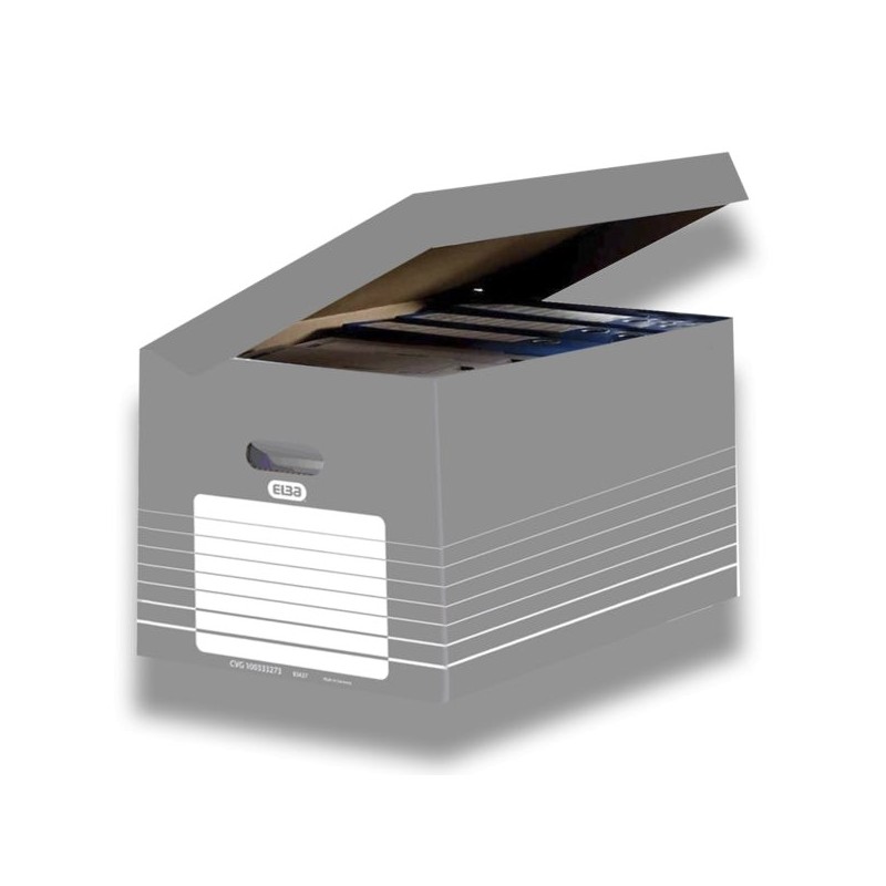 Elba Contentor de Arquivo - Montagem Automática - Tampa Integrada - Cor Cinzento
