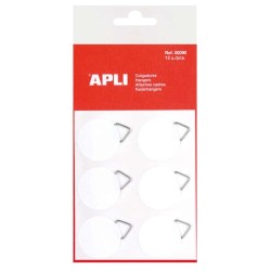 Apli Pack of 12 Round Self-Adhesive Hangers Ø 30mm - Metal Support Triangle - White Adhesive Base - High Strength - Ideal for