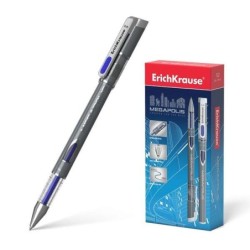 Erichkrause Megapolis Gel Ballpoint Pen with Gel Ink - 0.5mm Tip - Opaque Round Barrel - Ink Level Window - Colour Blue