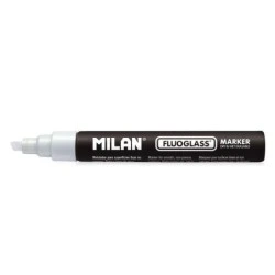 Milan Fluoglass Marcador para Superfícies Lisas - Ponta Biselada - Traço de 2 - 4mm - Tinta à Água - Fácil de Apagar - Cor