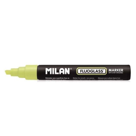 Milan Fluoglass Marker for Smooth Surfaces - Bevelled Tip - 2 - 4mm Line - Water-Based Ink - Easy to Erase - Yellow