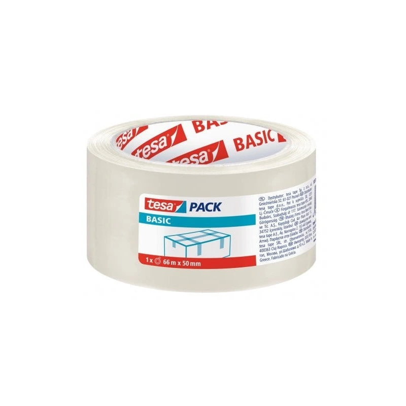 Tesa Basic Precinto de Embalar 50mm x 66 Metros - Fabricado en Polipropileno - Adhesivo Ecologico - Transparente