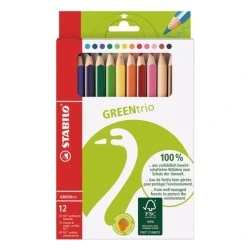 Stabilo GREENtrio Pack con 12 Lapices de Colores - Mina de 2.5mm - Ideal para el Colegio - Colores Surtidos