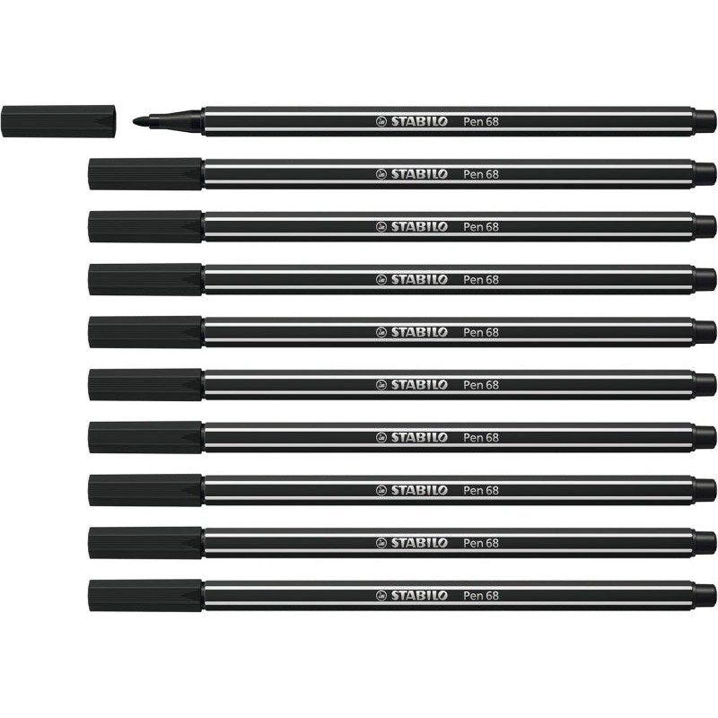 Stabilo Pen 68 Marqueur Pointe Fibre - Trait d'environ 1mm - Encre à l'Eau - Couleur Noir