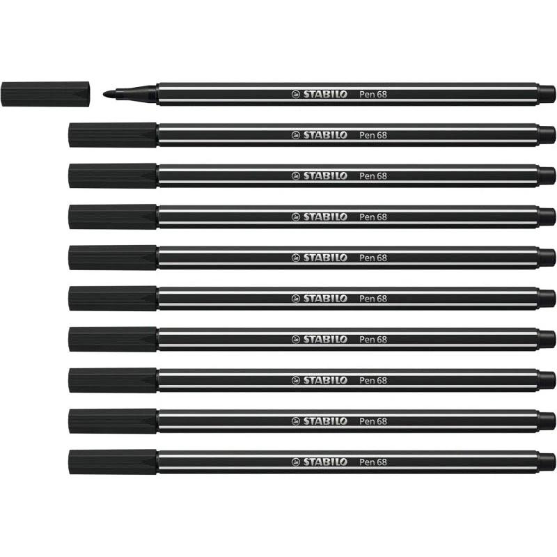 Stabilo Pen 68 Rotulador de Punta de Fibra - Trazo de 1mm aprox. - Tinta con Base de Agua - Color Negro