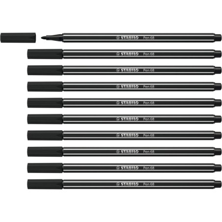 Stabilo Pen 68 Marcador de Ponta de Fibra - Traço de 1mm aprox. - Tinta à Base de Água - Cor Preto