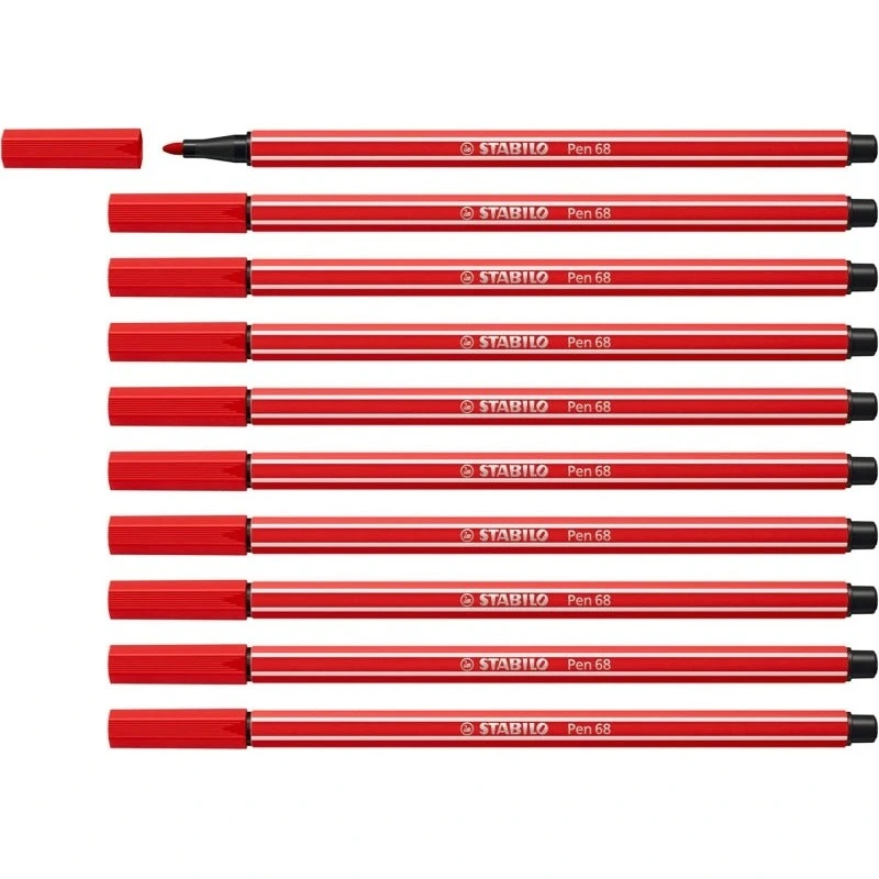 Stabilo Pen 68 Marcador de Ponta de Fibra - Traço de 1mm aprox. - Tinta à Base de Água - Cor Carmim