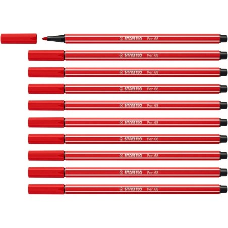 Stabilo Pen 68 Fibre-Tip Marker - Approx. 1mm Line - Water-Based Ink - Carmine