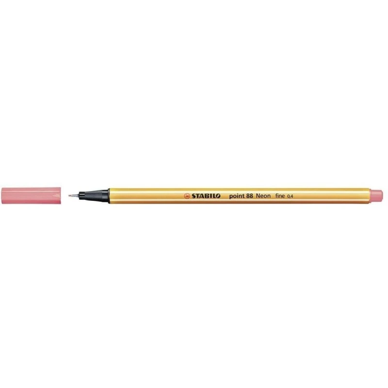 Stabilo Point 88 Marcador de Ponta Fina de Fibra - Traço de 0.4 mm - Tinta à Base de Água - Cor Vermelho Néon