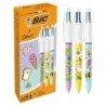 Bic 4 Colours Decors Kawaii Stylo à Bille Rétractable - Pointe Moyenne de 1.0mm - Encre à Base d'Huile - Corps Décoré de Motifs