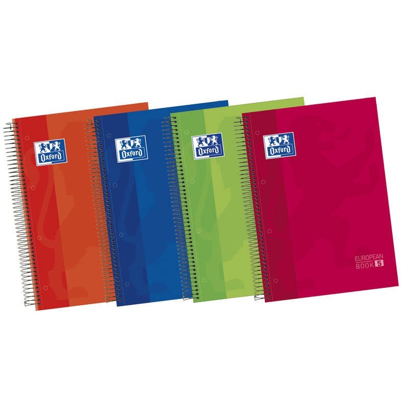 Oxford Europeanbook 5 Spiral Notebook A4+ Landscape 1 Line - 120 Sheets - Extra-Hard Glossy Cover - 5 Colour Bands - Assorted