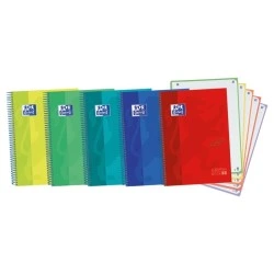 Oxford Europeanbook 5 Touch Spiral Notebook A4+ 5x5 Squared - 120 Sheets with Colour Bands - Sturdy Extra-Hard Cover - Assorted