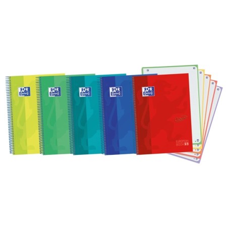 Oxford Europeanbook 5 Touch Caderno de Espiral A4+ Quadrícula 5x5 - 120 Folhas com Faixas de Cor - Capa Extradura Resistente