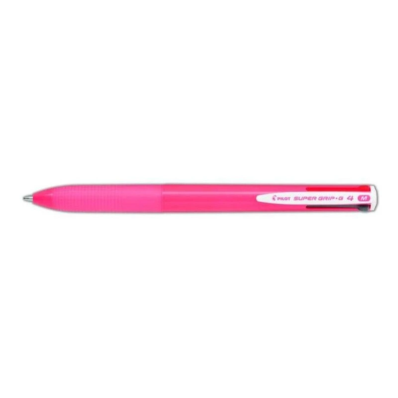 Pilot Esferográfica Retrátil Super Grip G4 - 4 Cores - Ponta 1.0mm - Traço 0.27mm - Corpo Rosa