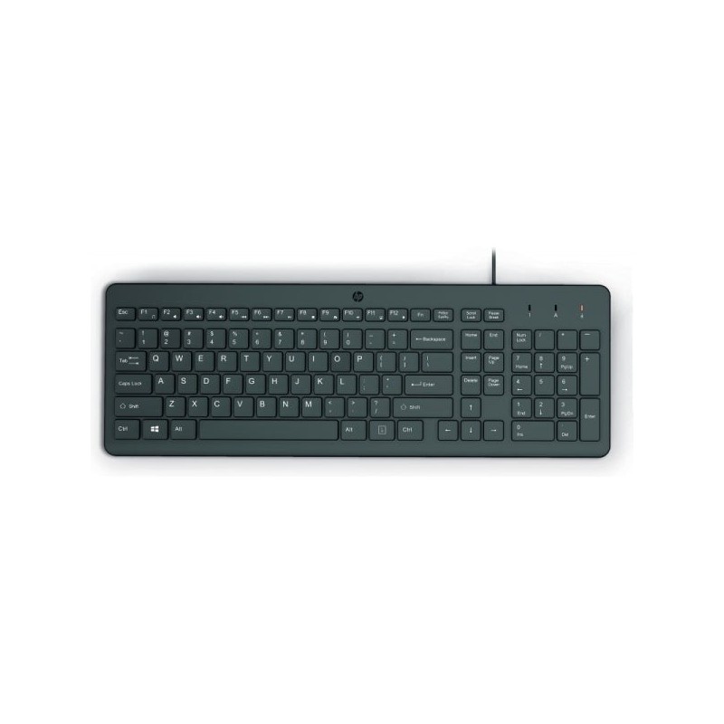HP 150 Teclado USB - Pés Ajustáveis - Indicadores LED (Num/Caps) - Fabricado com Plástico Reciclado - Cor Preto