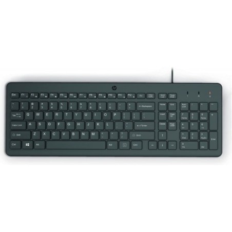 HP 150 Teclado USB - Pés Ajustáveis - Indicadores LED (Num/Caps) - Fabricado com Plástico Reciclado - Cor Preto