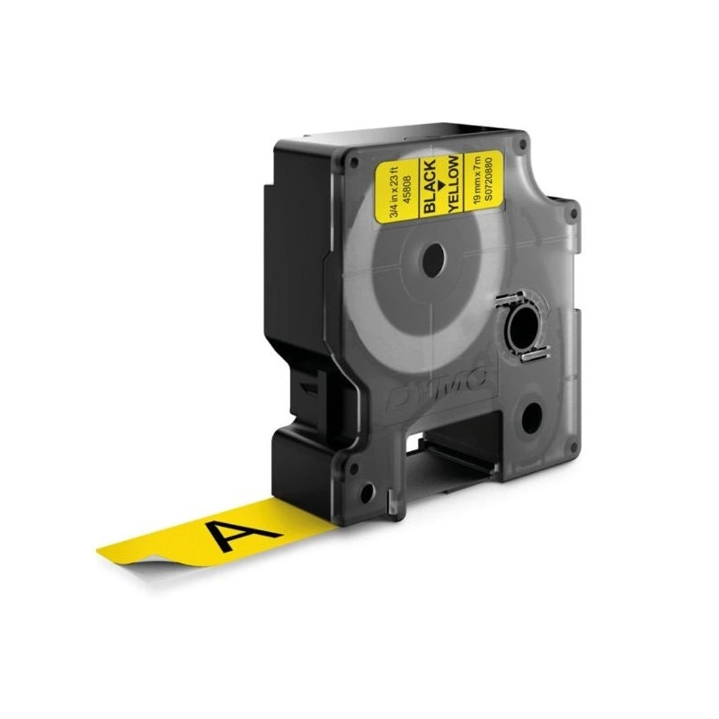 Dymo D1 45808 Cinta de Etiquetas Original para Rotuladora - Texto Negro sobre Fondo Amarillo - Ancho 19mm x Largo 7m