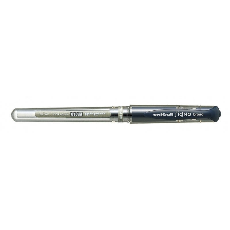 Uni-ball Signo Broad UM-153 Roller de Tinta Gel - Ponta de Esfera 1mm - Traço Estilográfico - Pega de Borracha - Cor Azul-escuro