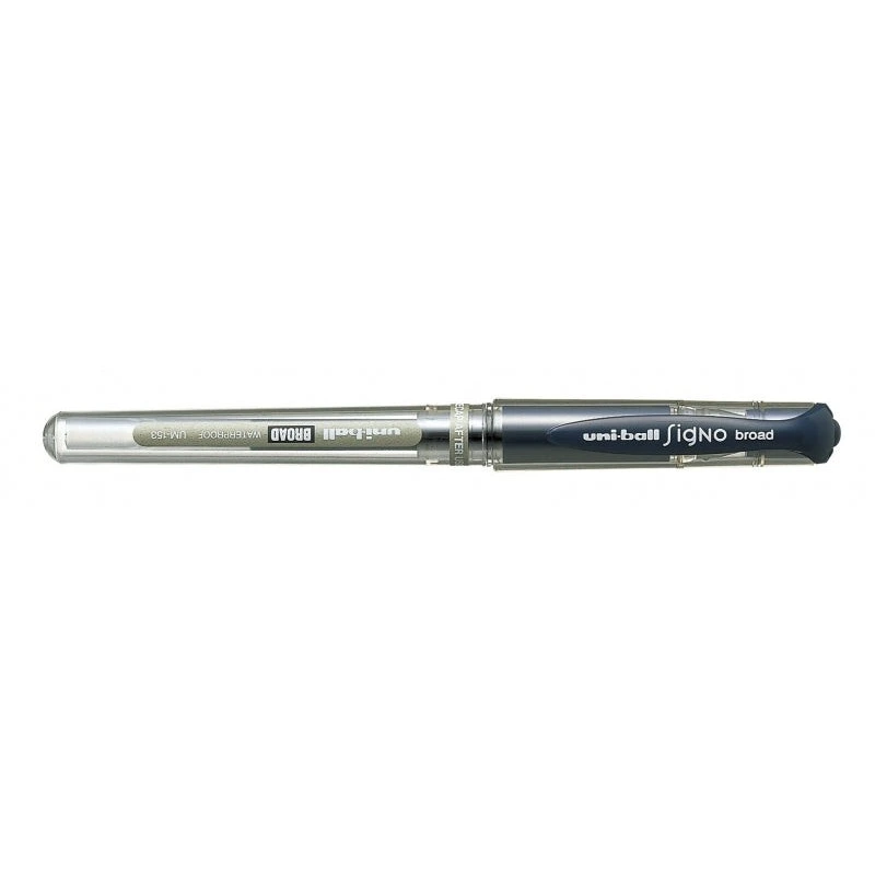 Uni-ball Signo Broad UM-153 Roller de Tinta Gel - Ponta de Esfera 1mm - Traço Estilográfico - Pega de Borracha - Cor Azul-escuro