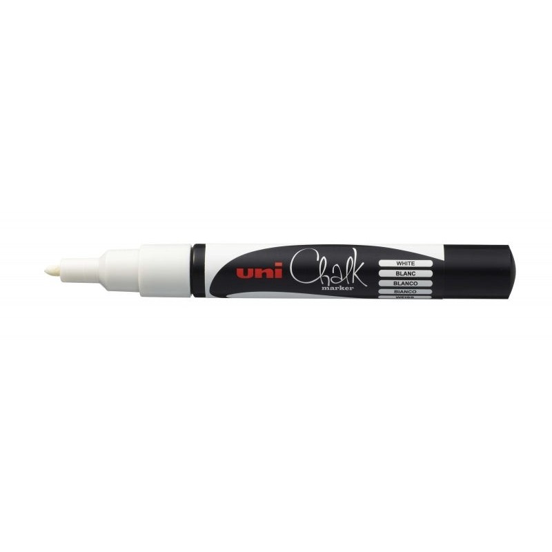 Uni-ball PWE-3MS Marcador de Giz Líquido - Ponta Cónica 0.7mm - Apagamento a Húmido - Resistente à Chuva - Cor Branco