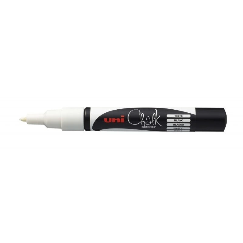 Uni-ball PWE-3MS Marcador de Giz Líquido - Ponta Cónica 0.7mm - Apagamento a Húmido - Resistente à Chuva - Cor Branco