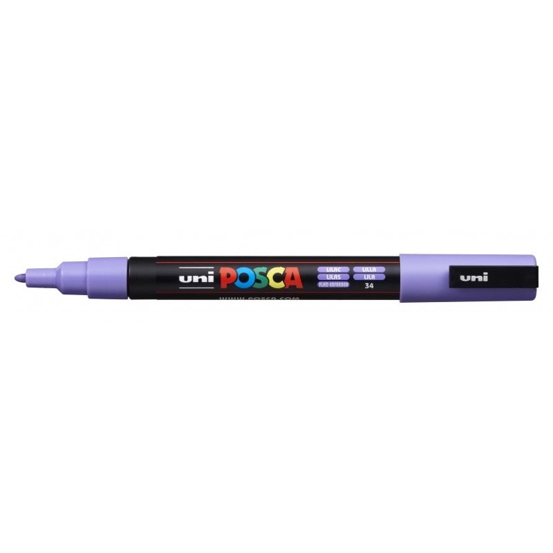Posca PC-3M Marcador de Pintura - Punta Conica de Poliester 0.9-1.3mm - Tinta Base al Agua - Resistente a la Luz - Color Lila