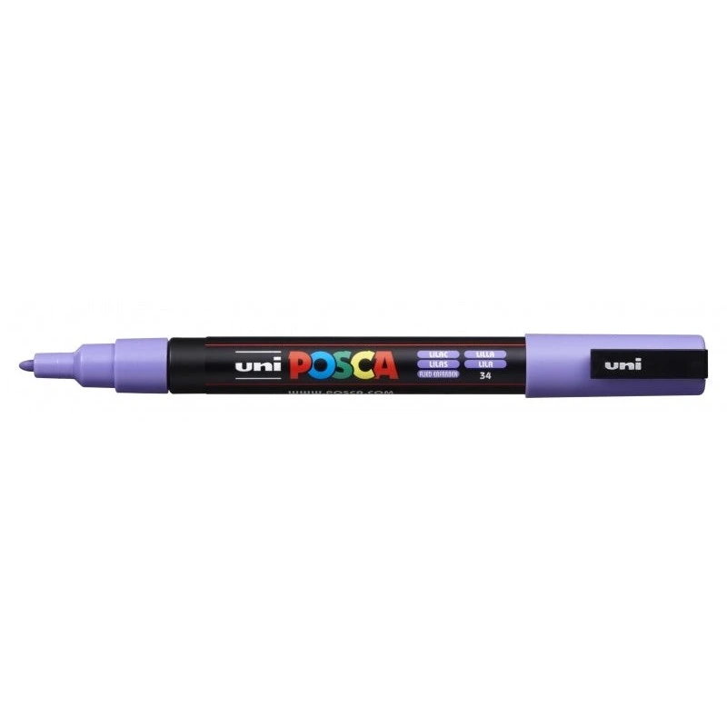 Posca PC-3M Marcador de Pintura - Punta Conica de Poliester 0.9-1.3mm - Tinta Base al Agua - Resistente a la Luz - Color Lila