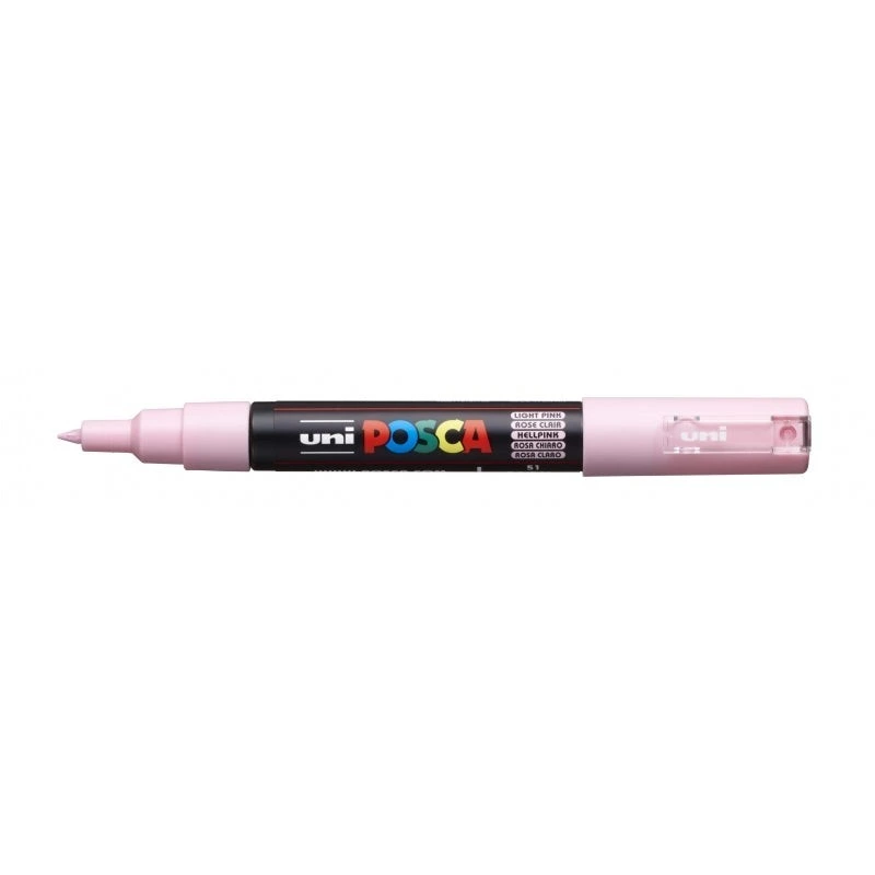 Posca PC-1M Marcador de Pintura - Ponta Cónica 0.7mm - Tinta Base de Água - Resistente à Luz - Não Permanente - Cor Rosa Claro