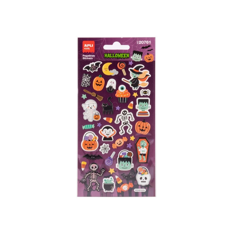 Apli Kids Frankie Pack con 50 Pegatinas de Halloween - Perfectas para Decorar Cuadernos, Agendas, etc...